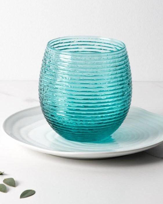 Set 6 glasses+ Jug Reeded Turquoise